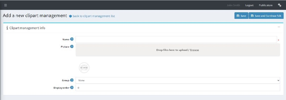create new individual clipart configure section